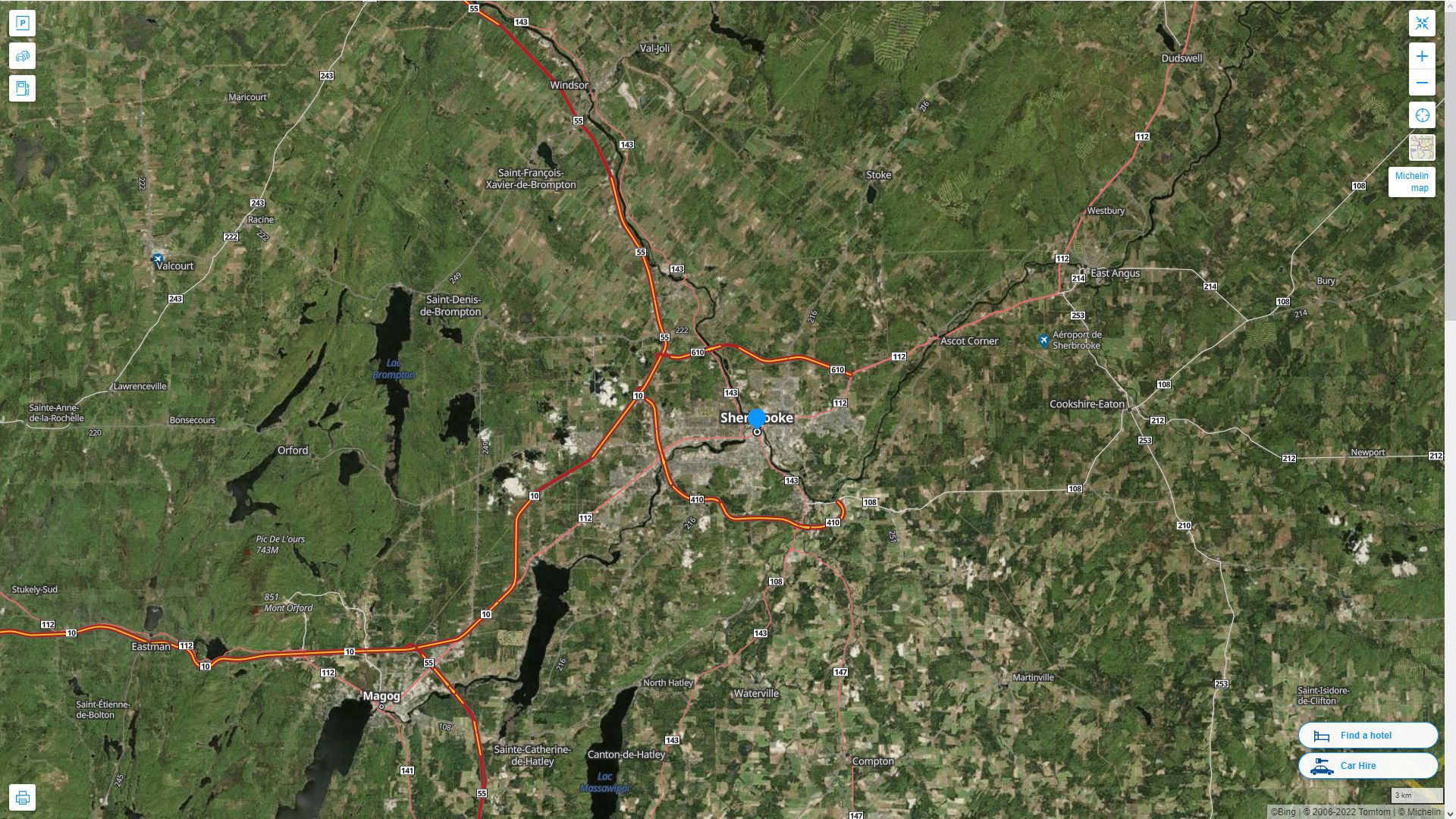 Sherbrooke Highway and Road Map with Satellite View